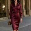 Commuter V-neck Cross-border Women's Dress With A Fitted Waist, Lantern Sleeves, And A Slimming A-line Skirt, Available On Amazon In White